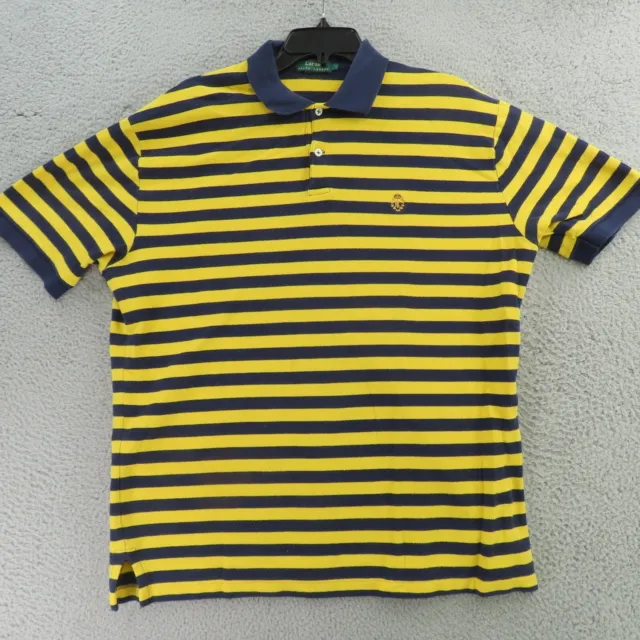 LAUREN RALPH LAUREN Polo Shirt Mens Large Yellow Blue Striped Golf ...