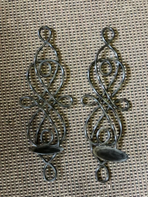 Pair Vintage Black Wrought Iron CANDLE HOLDER WALL SCONCE