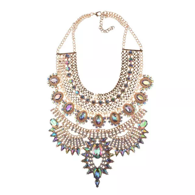 Vintage Crystal Rhineston Necklaces - Boho Ethnic Bib Maxi Large Collar Necklace