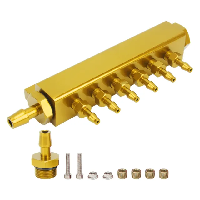 (Gold)6 Port Vacuum Manifold Kit Turbo Boost Intake Manifold For Car Truck