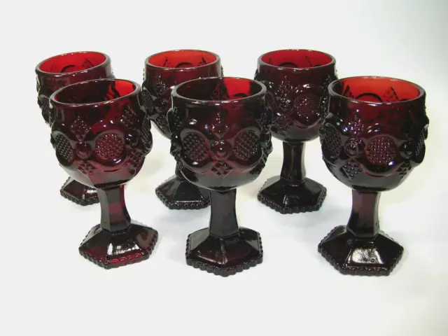 Set of 6 AVON 1876 Ruby Red Cape Cod Collection Wine Goblets