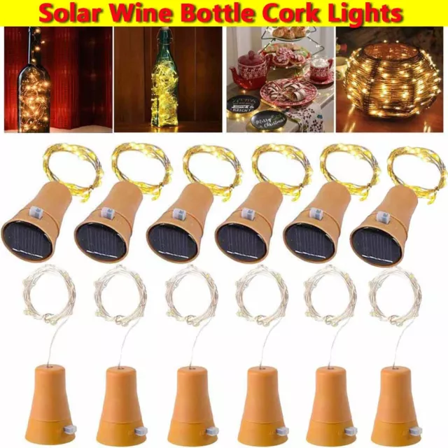 6PCS Solar Power Fairy String Lights Wine Bottle Cork Shaped Wedding Party Decor