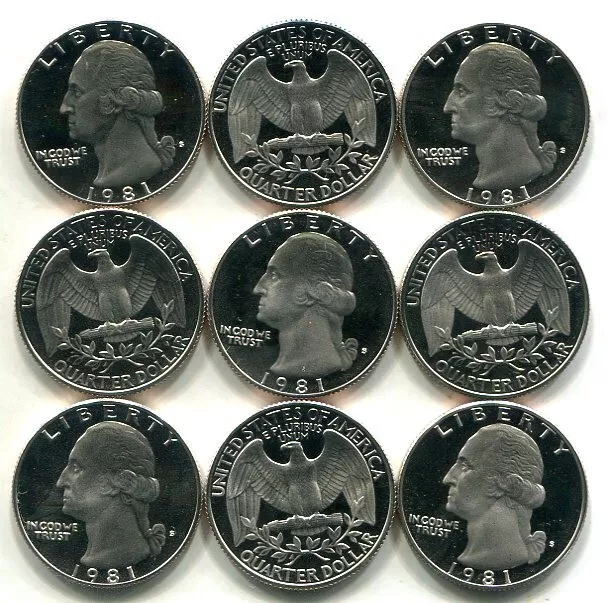 Roll of 40 GEM PROOF CAMEO 1981-S CLAD Washington Quarters - Free Shipping