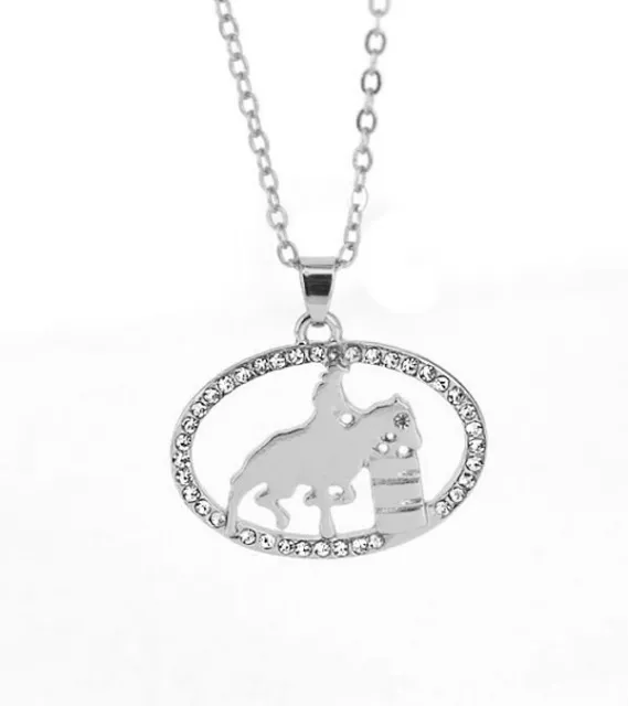 Horse & Western Jewellery Jewelry Ladies Sparkling Barrel Racer Necklace Silver 2