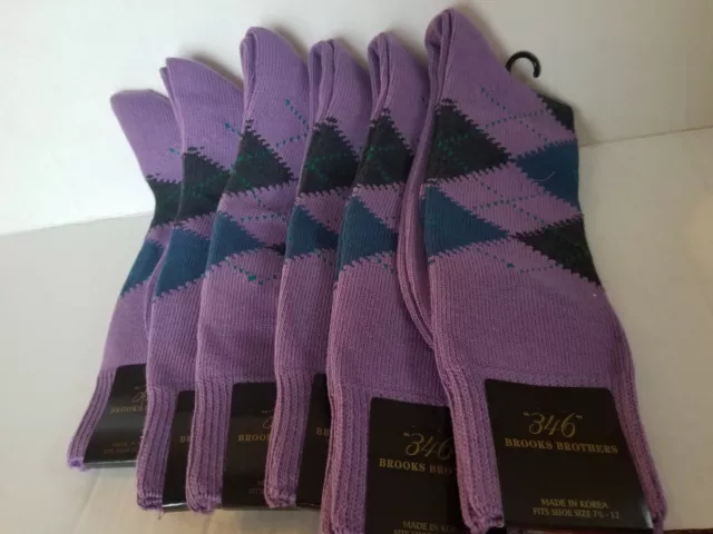346 chaussettes à carreaux violets pour hommes Brooks Brothers flambant neuves avec étiquettes 6 paires en paquet.