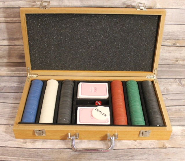 360 Poker Chip Set with Wood Case Poker 360 Chips, Cards, Dealer Chip & Dice