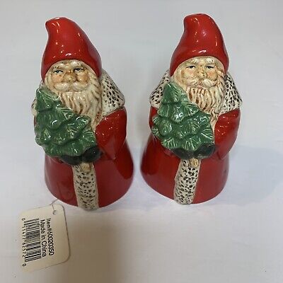 Santa Claus Tree Christmas Shaker 4" Winter Ceramic Salt & Pepper Red Green
