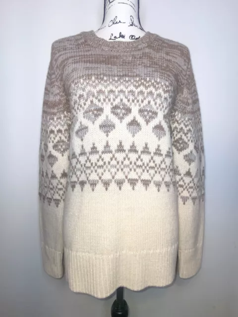 Banana Republic Lg Alpaca/Merino Wool Italian Yarn Sweater Fair Isle Tan/Cream