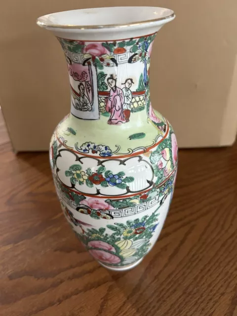 Vintage Large Chinese Hand-painted Porcelain Vase w/Gold Trim 10” CPC Macau 3