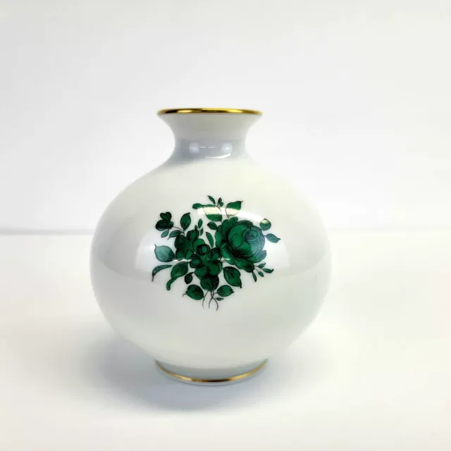 Augarten Wien Austria Porcelain Maria Theresia Green Rose Vase