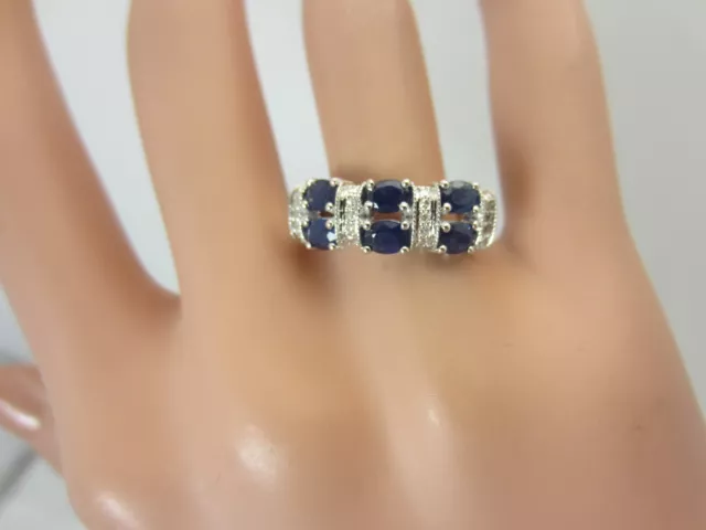 14k White Gold 1.00 carat Blue Sapphire and Diamond Ring Wedding Band 1.08 CT TW