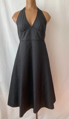Black Halter Fit & Flare Dress Marilyn Monroe Style Women's Size S Taffeta