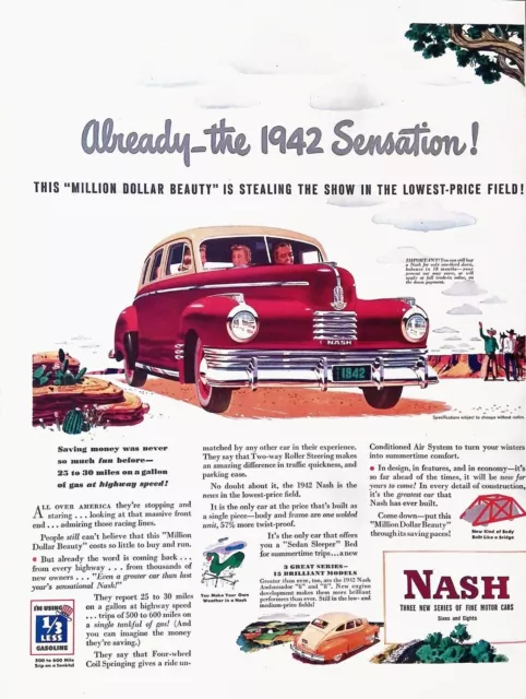 Vintage Print Ad 1941 Nash "Million Dollar Beauty" Fine Motor Cars V6 V8