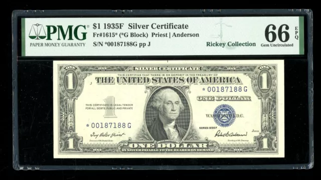 DBR $1 1935-F Silver STAR Gem Fr. 1615* PMG 66 EPQ Serial *00187188G