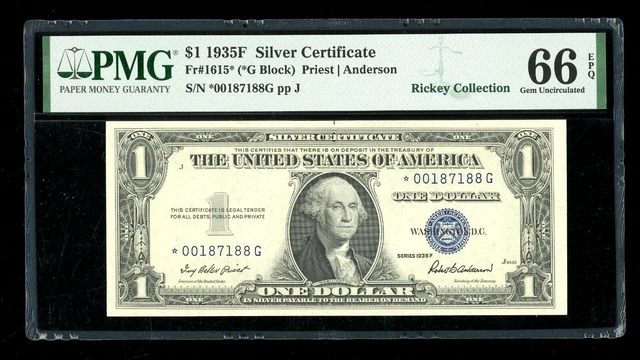 DBR $1 1935-F Silver STAR Gem Fr. 1615* PMG 66 EPQ Serial *00187188G