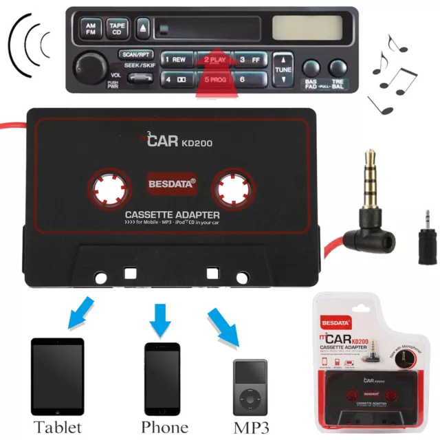 Car Tape to AUX Audio Adapter 3.5mm Cassette Stereo for Universal Converter &Mic