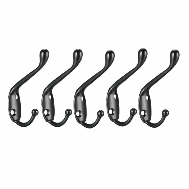 Dual Prong Coat Hooks Wall Mounted Double Towel Hook 80mm x 18mm x 55mm 5pcs
