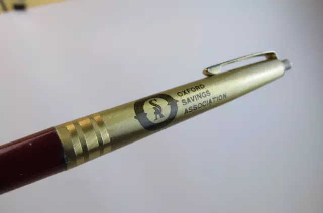 Vintage Shaw Barton Ball Point Pen Oxford Savings Association Bank Ohio USA Made