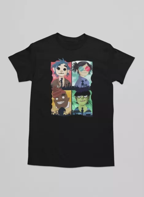 Gorillaz Vintage Graphic Print Short Sleeve Black T-Shirt Message For Sizes S/XL