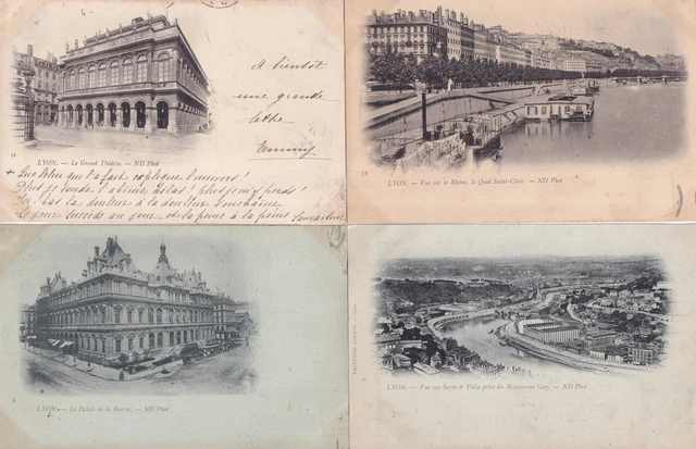 Lot de 4 cartes postales anciennes old postcards LYON timbrées brouillard 2