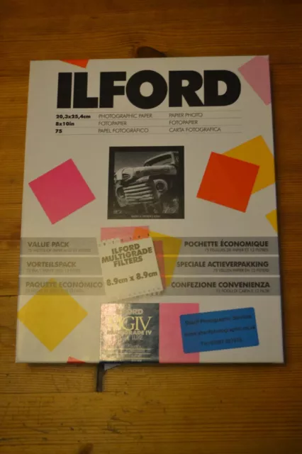 Ilford Multigrade 10x8 B/W photo paper 75 sheets inc set of filters brand new.