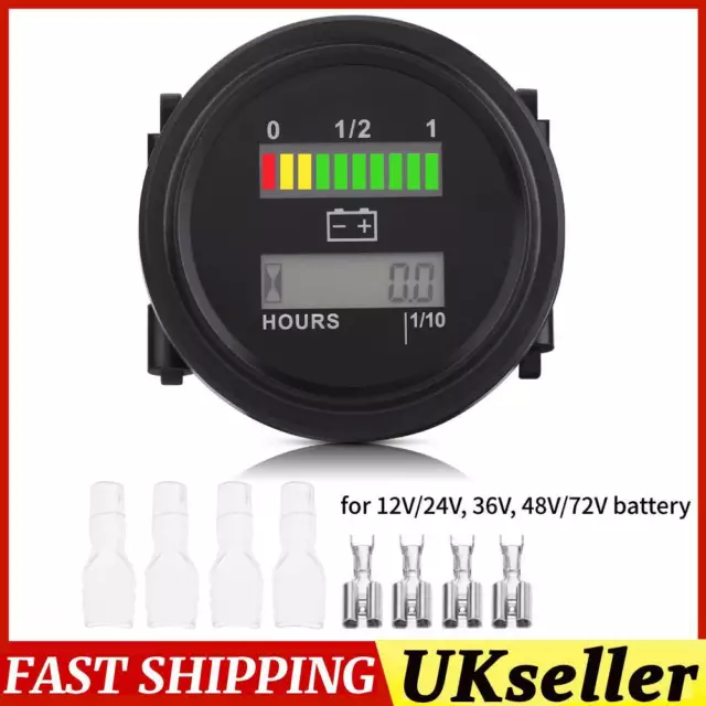 12V 24V 36V 48V 72V LED Battery Indicator Hour Meter For Cart Auto Truck RV UK