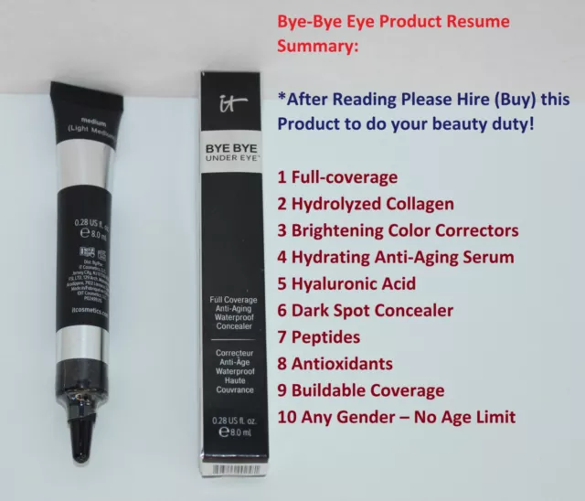 IT Cosmetics Bye Bye Under Eye CONCEALER MEDIUM  (LIGHT-MEDIUM) .28 OZ 8 ML NIB