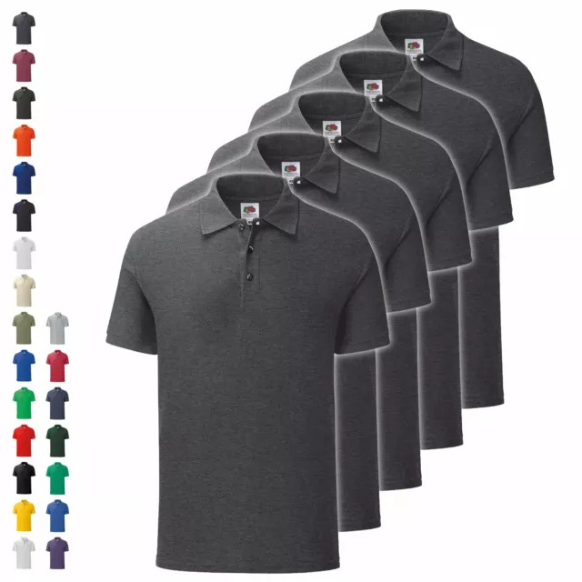 Confezione da 5 polo unisex Fruit of the Loom polo iconica confezione multipla set 5 pezzi NUOVO