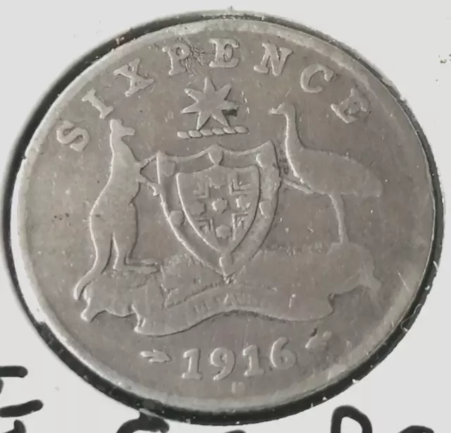 GEORGIVS V 925 SILVER SIX PENNY 6d WW1 COIN ( DATED 1916 ) V/FINE COND REF AJ223