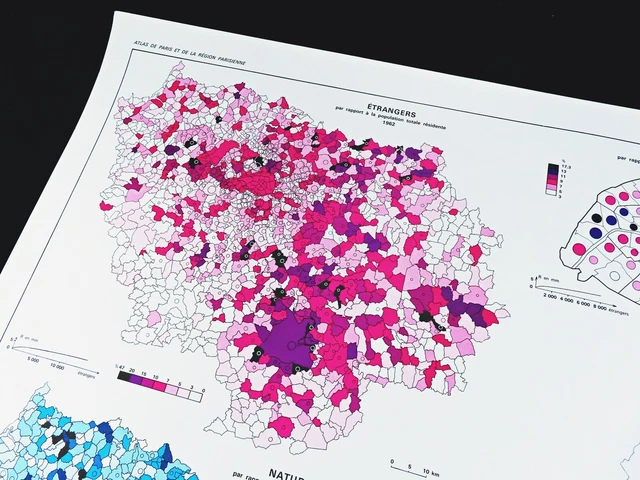 VINTAGE PARIS MAP Population Density Ethnicity Ethnographical ...