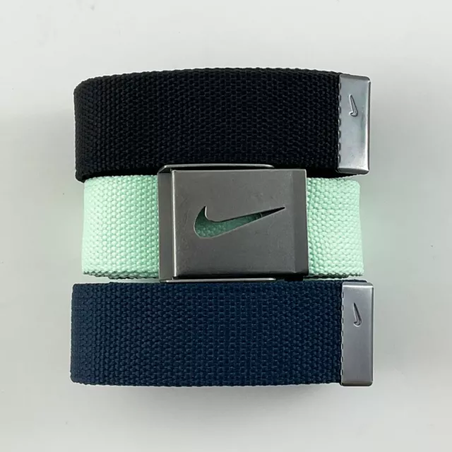 Nike Mens Web Belt 3 In 1 Pack Obsidian/Mint/Black 1 Buckle *2022 New Color* 238