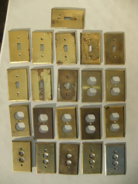 21  Mixed Lot of Vntg Used Brass Switch, Push Button & Outlet Wall Cover Plates