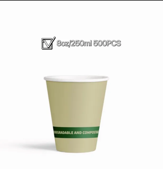 Takeaway Coffee Cups 8oz (250ml) Bulk Disposable  Compostable  Ctn 500 With Lids