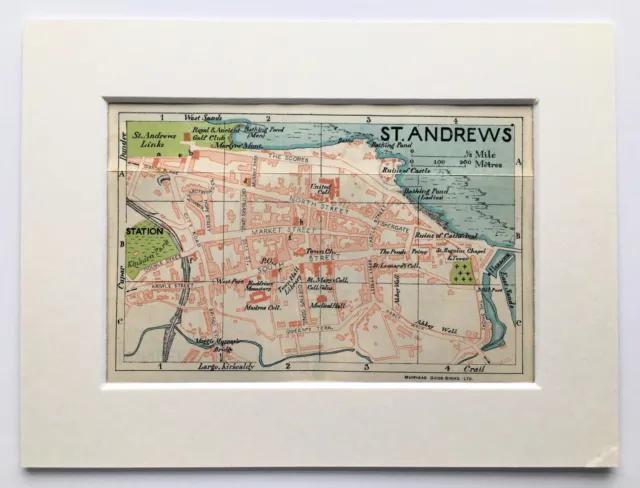 VINTAGE 1930 ST ANDREWS CITY PLAN Colour Map - Mounted For Framing