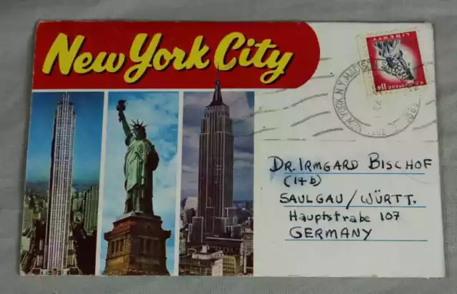 Alte AK / Leporello gelaufen - 1962 von New York nach Saulgau / Württ.  /S239