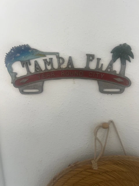 VINTAGE METAL TAMPA Florida FL License Plate Topper Year Round City