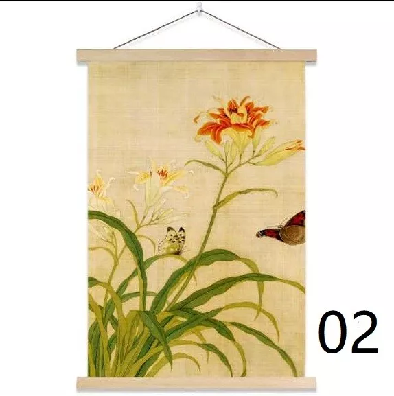 1X Wall Hanging Tapestry Chinese Flower Birds Fabric Retro Picture Wooden Frame