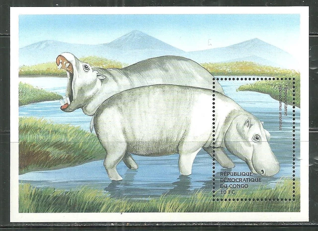 Zaire [Congo] 1515 Mnh Souvenir Sheet Hippoputumus Scv 10.00