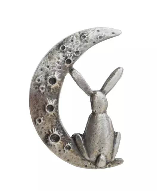 Moon-Gazing Hare Pewter Brooch Pin Badge