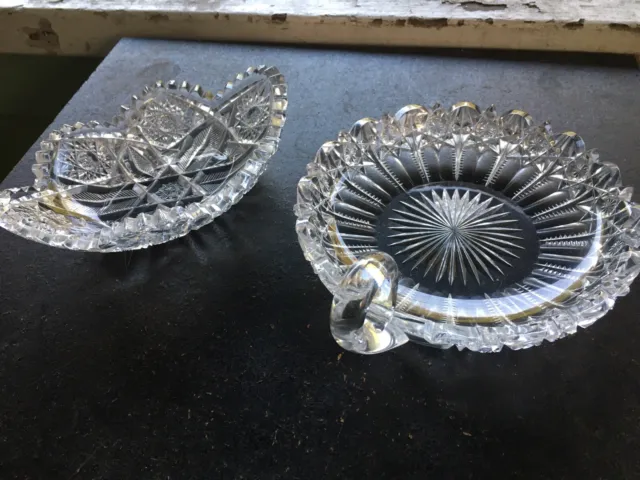 2 pieces abp fine cut american brilliant glass nappy oval bowl