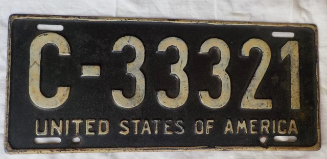 Vintage Oversized White on Black heavy License Plate no. C-3332 - Government?