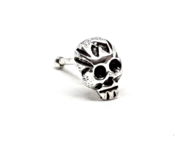 Piercing de nariz de calavera 22 g (0,6 mm) Bola de plata de ley 925 Perno...