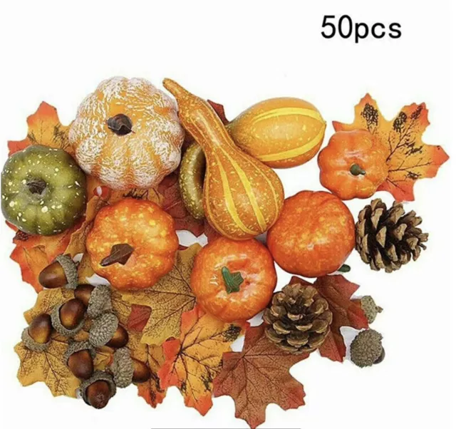 50 Pcs Halloween Artificial Pumpkins 🎃 Fake Maple Leaves Home Garden Decoration