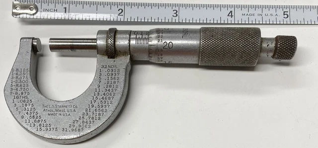 VINTAGE  STARRETT T230RL 0-1"inch Micrometer  ATHOL MASS. USA , Needs Cleaned
