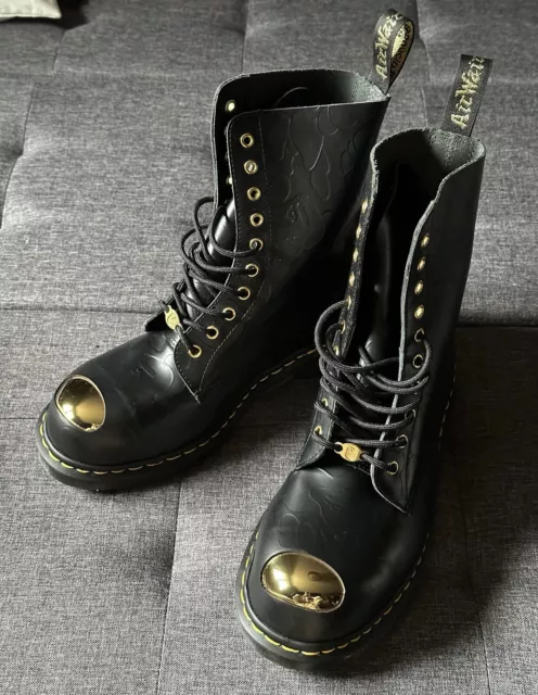 DR MARTENS X BAPE 1490 BOOT BLACK SMOOTH EMBOSS WITH GOLD TOE UK10 New No Box 114.00 PicClick UK
