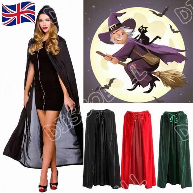 Halloween Hooded Velvet Cloak Robe Medieval Witchcraft Cape Robe Costume Unisex