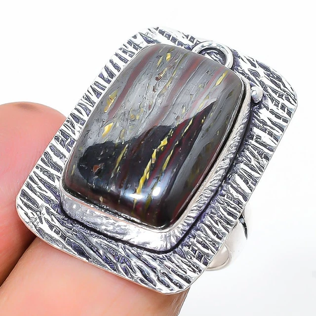 Iron Tiger Eye Gemstone Handmade 925 Sterling Silver Jewelry Ring Size 9 m847