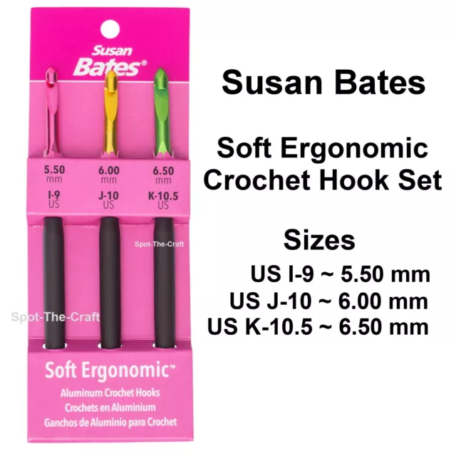 Susan Bates Silvalume Soft Ergonomic Crochet Hook Set L-11, M-13, N-15  12695