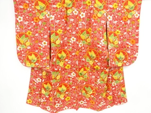 36986# Japanese Kimono / Antique Kimono For Girls / Flower & Butterfly