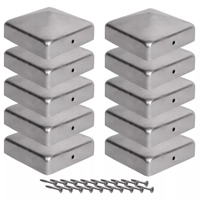 10 x Post Caps for Fence Posts (70 x 70 mm) Galvanised Steel Pyramid Shape Cover